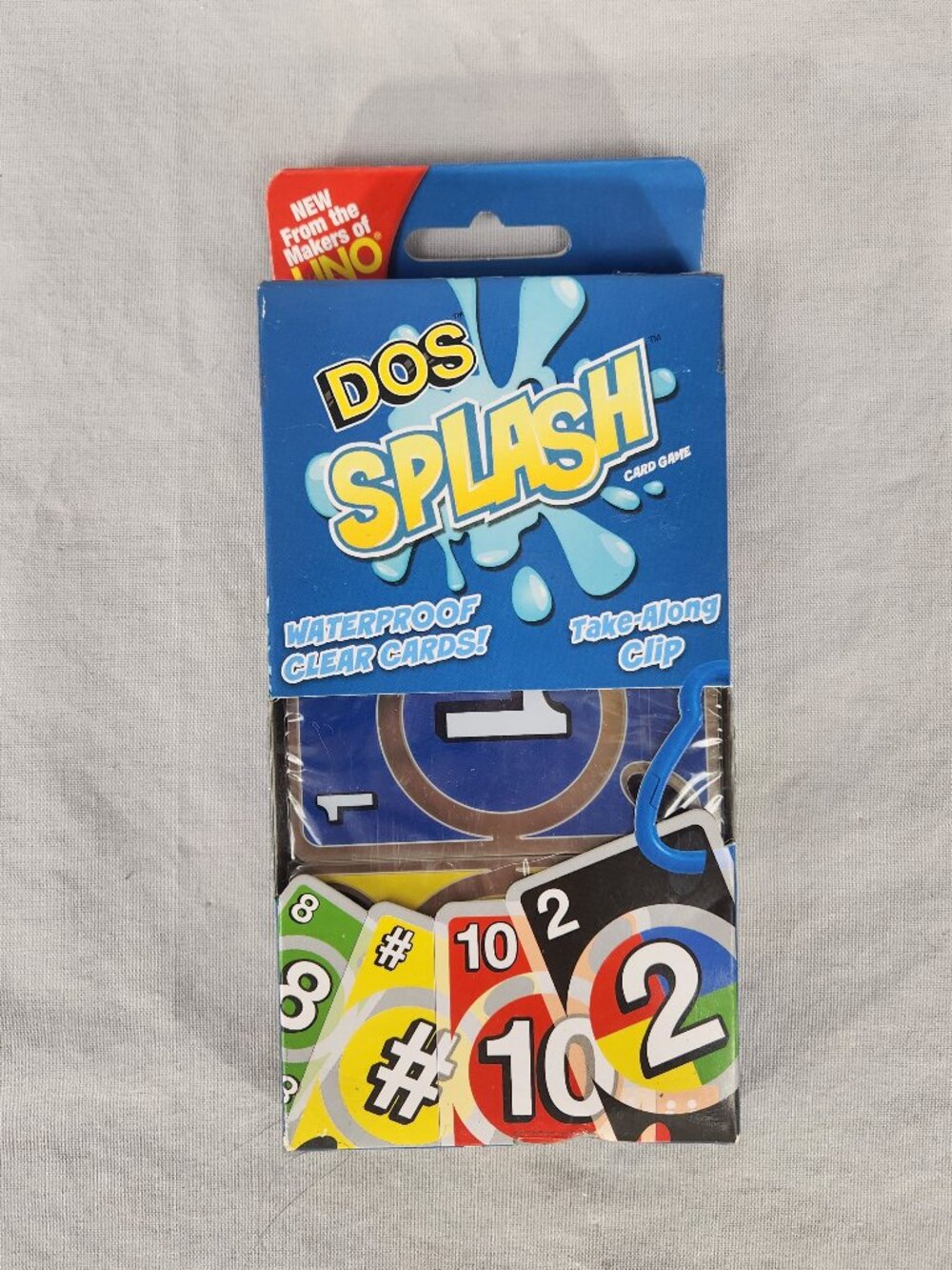 Uno Dos Splash Waterproof Clear Cards Card Game Mattel Take Along Clip New